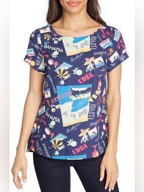 ModCloth Delightful Demeanor Travel Print Top, Vacation Linen Size XS NWT